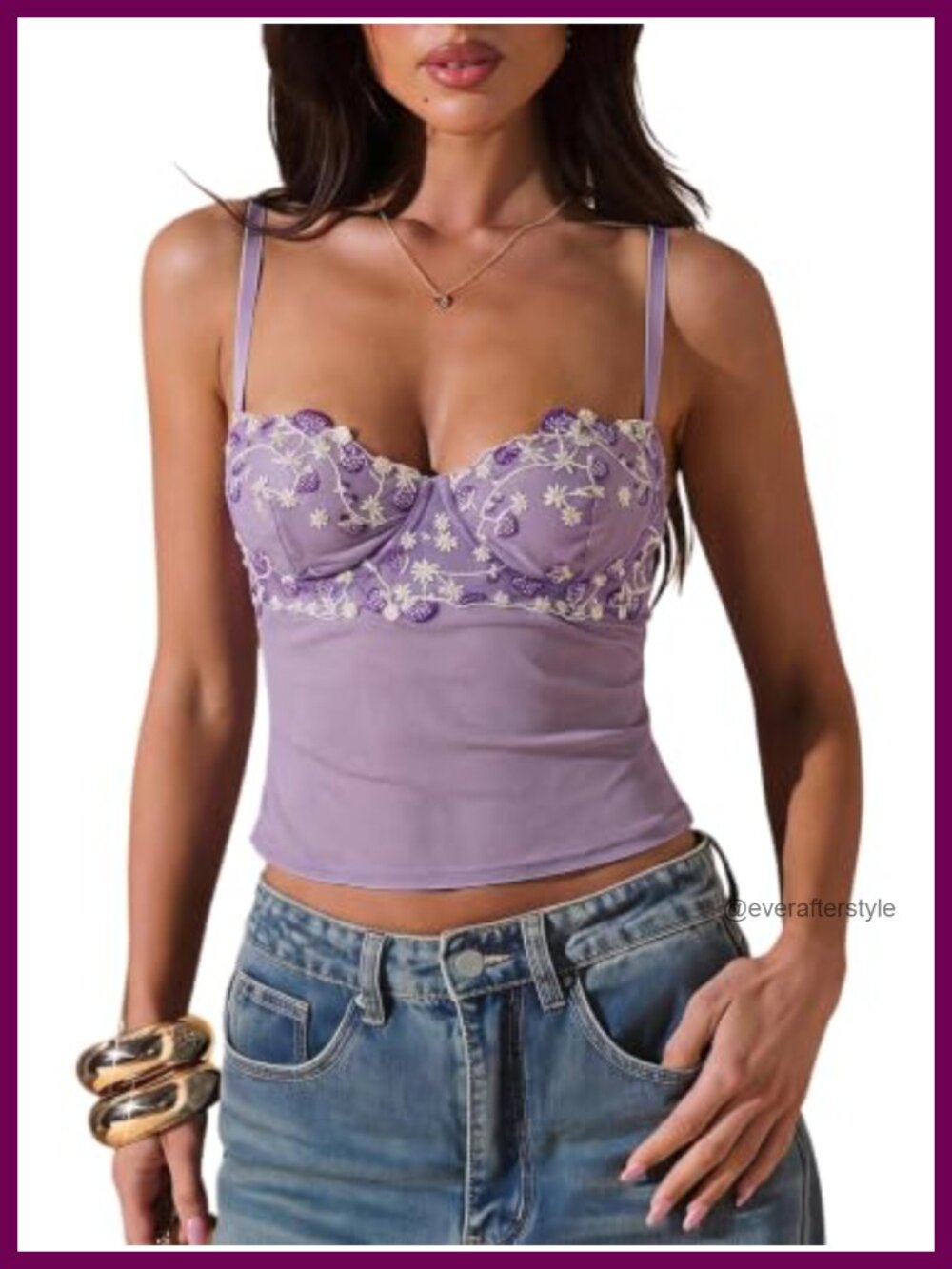 Floral Lace Mesh Spaghetti Strap Slim Fit Camisole Top